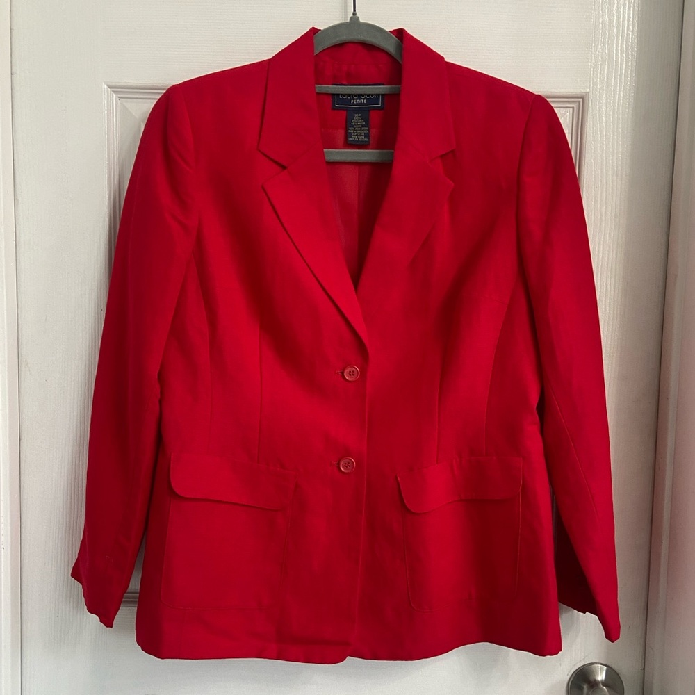 Lauren Scott Petite Women's Red Blazer 10P Linen Blend Career Officewear Preppy